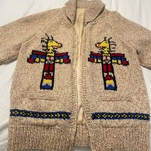 VINTGE HAND KNIT 100% WOOL COWICHAN SIWASH NATIVE AMERICAN TUNDERBIRD TOTEM POLE
